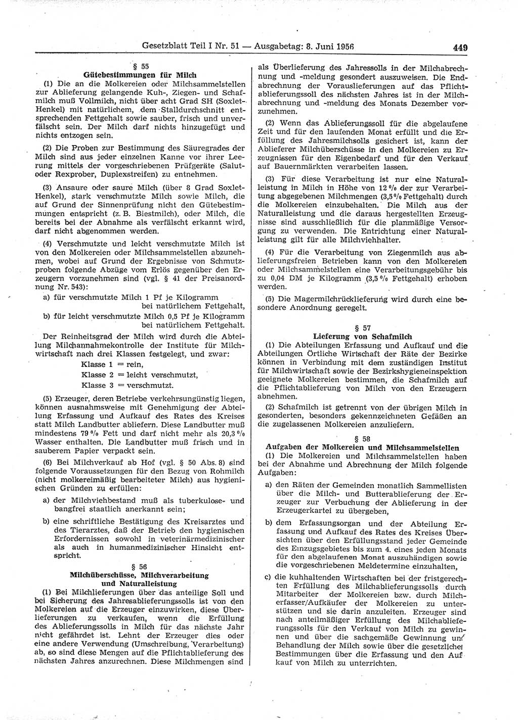 Gesetzblatt (GBl.) der Deutschen Demokratischen Republik (DDR) Teil Ⅰ 1956, Seite 449 (GBl. DDR Ⅰ 1956, S. 449)