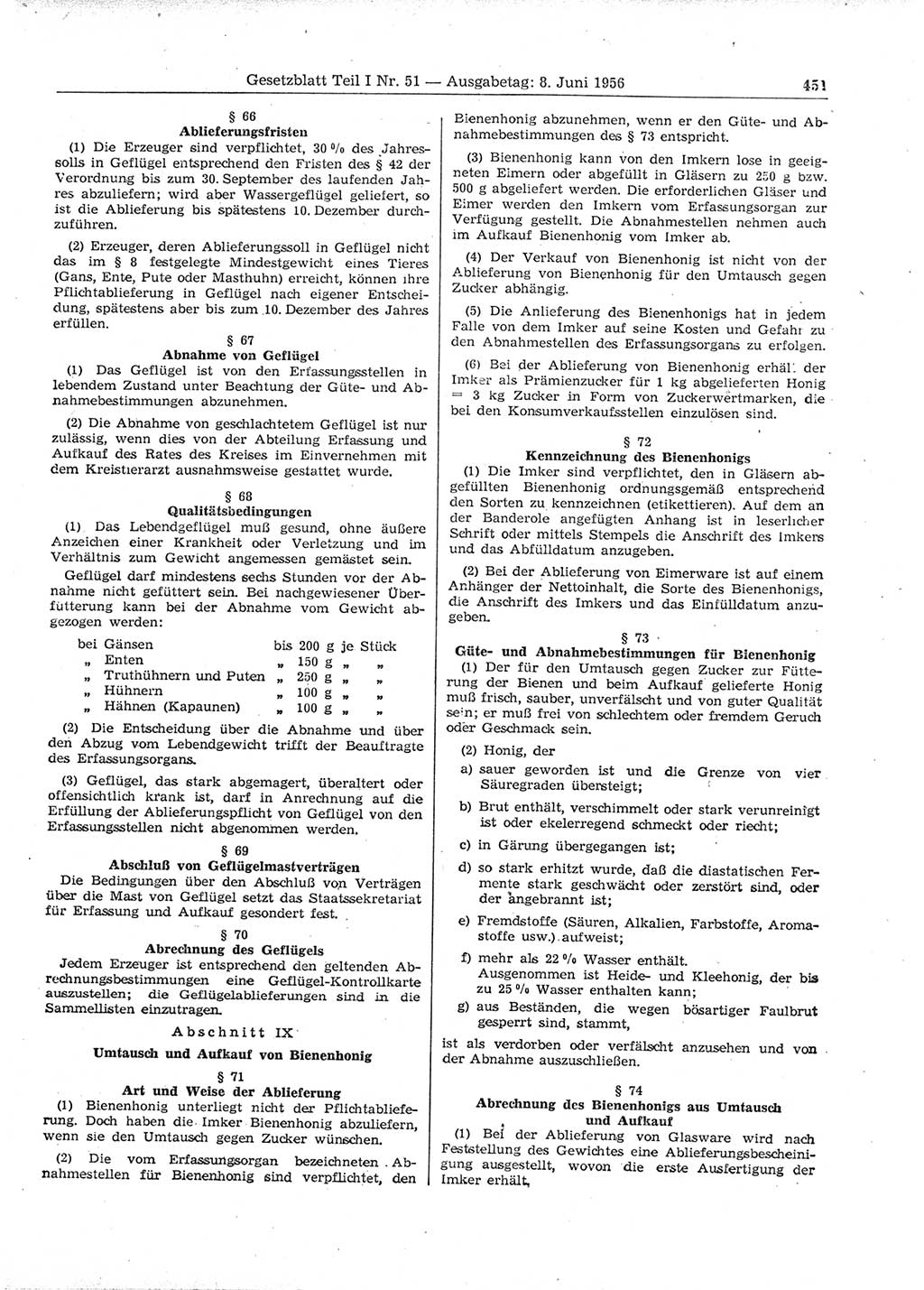 Gesetzblatt (GBl.) der Deutschen Demokratischen Republik (DDR) Teil Ⅰ 1956, Seite 451 (GBl. DDR Ⅰ 1956, S. 451)