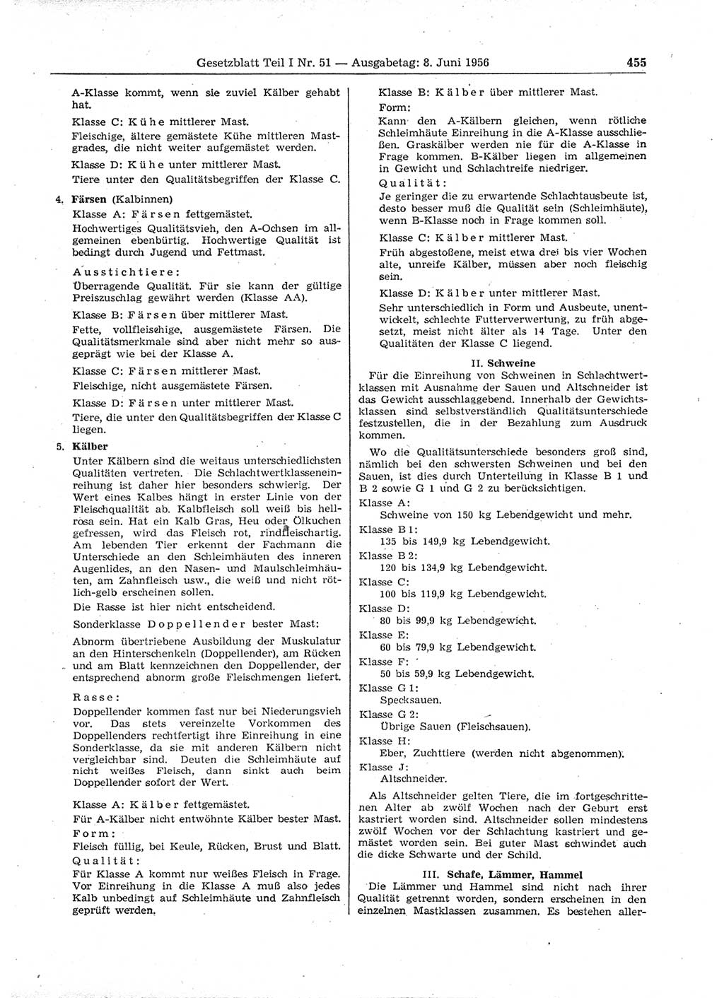 Gesetzblatt (GBl.) der Deutschen Demokratischen Republik (DDR) Teil Ⅰ 1956, Seite 455 (GBl. DDR Ⅰ 1956, S. 455)