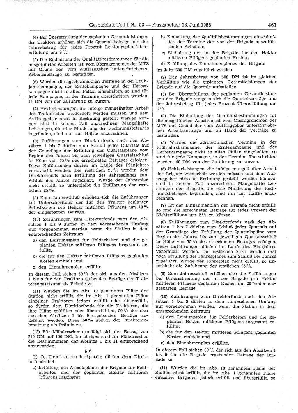 Gesetzblatt (GBl.) der Deutschen Demokratischen Republik (DDR) Teil Ⅰ 1956, Seite 467 (GBl. DDR Ⅰ 1956, S. 467)
