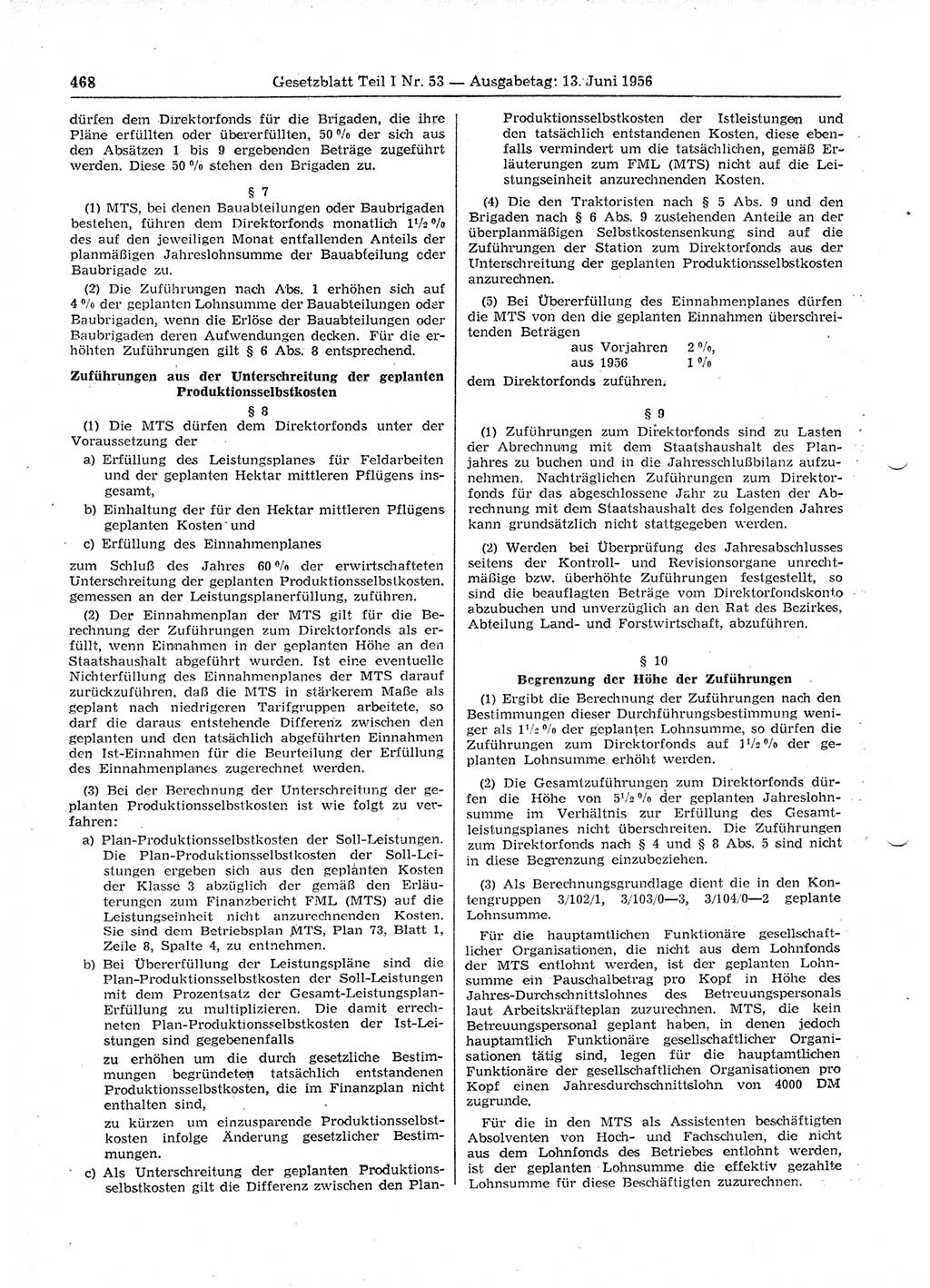 Gesetzblatt (GBl.) der Deutschen Demokratischen Republik (DDR) Teil Ⅰ 1956, Seite 468 (GBl. DDR Ⅰ 1956, S. 468)