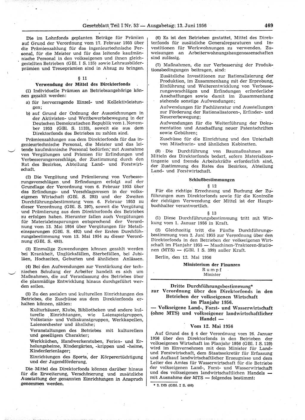 Gesetzblatt (GBl.) der Deutschen Demokratischen Republik (DDR) Teil Ⅰ 1956, Seite 469 (GBl. DDR Ⅰ 1956, S. 469)