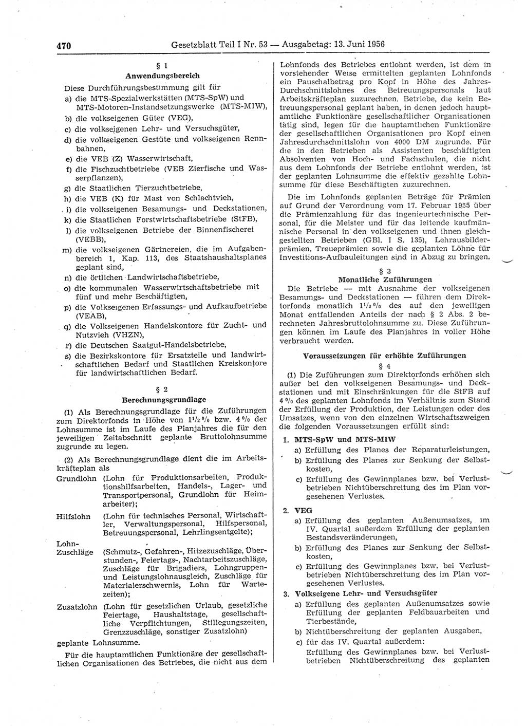 Gesetzblatt (GBl.) der Deutschen Demokratischen Republik (DDR) Teil Ⅰ 1956, Seite 470 (GBl. DDR Ⅰ 1956, S. 470)