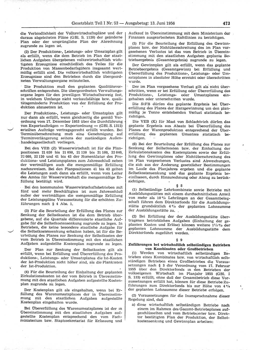 Gesetzblatt (GBl.) der Deutschen Demokratischen Republik (DDR) Teil Ⅰ 1956, Seite 473 (GBl. DDR Ⅰ 1956, S. 473)