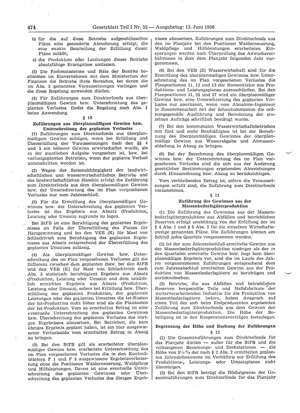 Gesetzblatt (GBl.) der Deutschen Demokratischen Republik (DDR) Teil Ⅰ 1956, Seite 474 (GBl. DDR Ⅰ 1956, S. 474)
