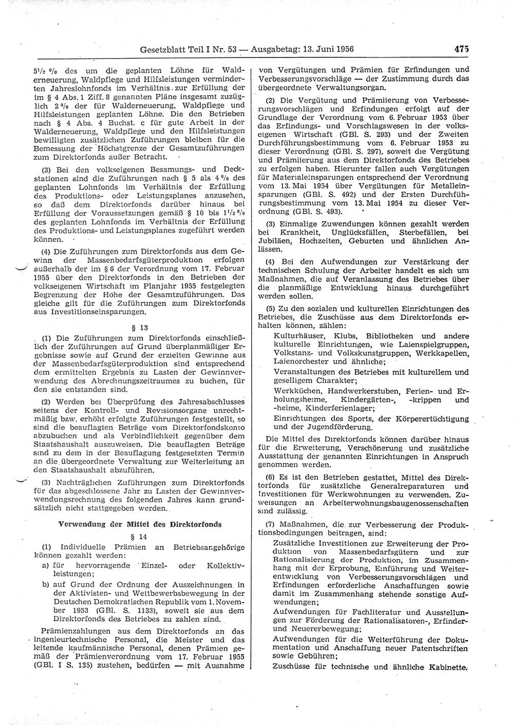 Gesetzblatt (GBl.) der Deutschen Demokratischen Republik (DDR) Teil Ⅰ 1956, Seite 475 (GBl. DDR Ⅰ 1956, S. 475)