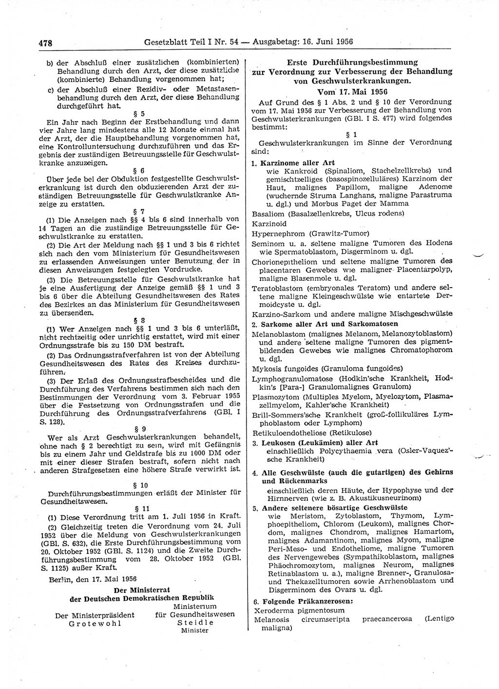Gesetzblatt (GBl.) der Deutschen Demokratischen Republik (DDR) Teil Ⅰ 1956, Seite 478 (GBl. DDR Ⅰ 1956, S. 478)