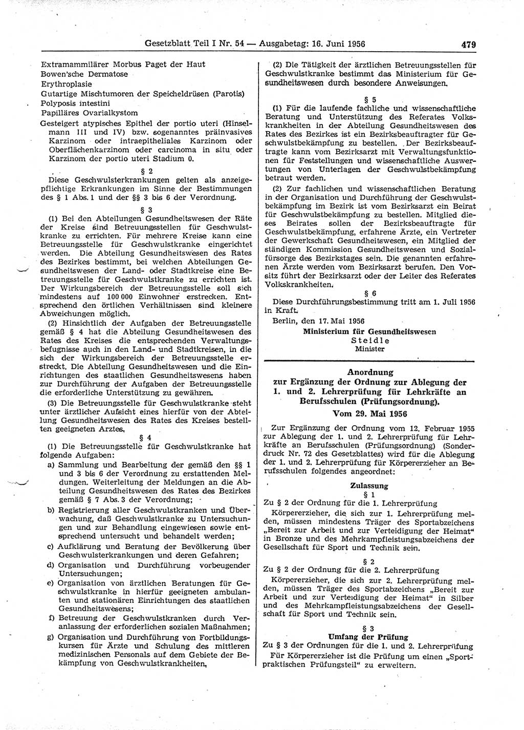Gesetzblatt (GBl.) der Deutschen Demokratischen Republik (DDR) Teil Ⅰ 1956, Seite 479 (GBl. DDR Ⅰ 1956, S. 479)