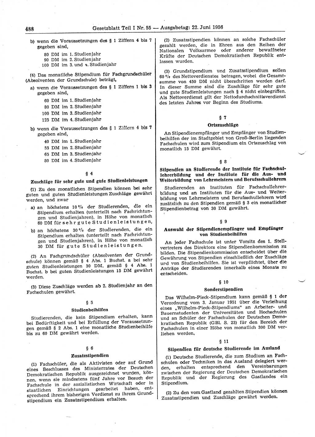 Gesetzblatt (GBl.) der Deutschen Demokratischen Republik (DDR) Teil Ⅰ 1956, Seite 488 (GBl. DDR Ⅰ 1956, S. 488)