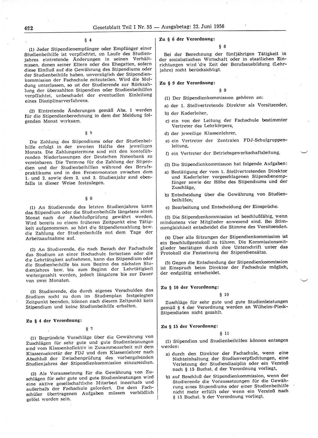 Gesetzblatt (GBl.) der Deutschen Demokratischen Republik (DDR) Teil Ⅰ 1956, Seite 492 (GBl. DDR Ⅰ 1956, S. 492)