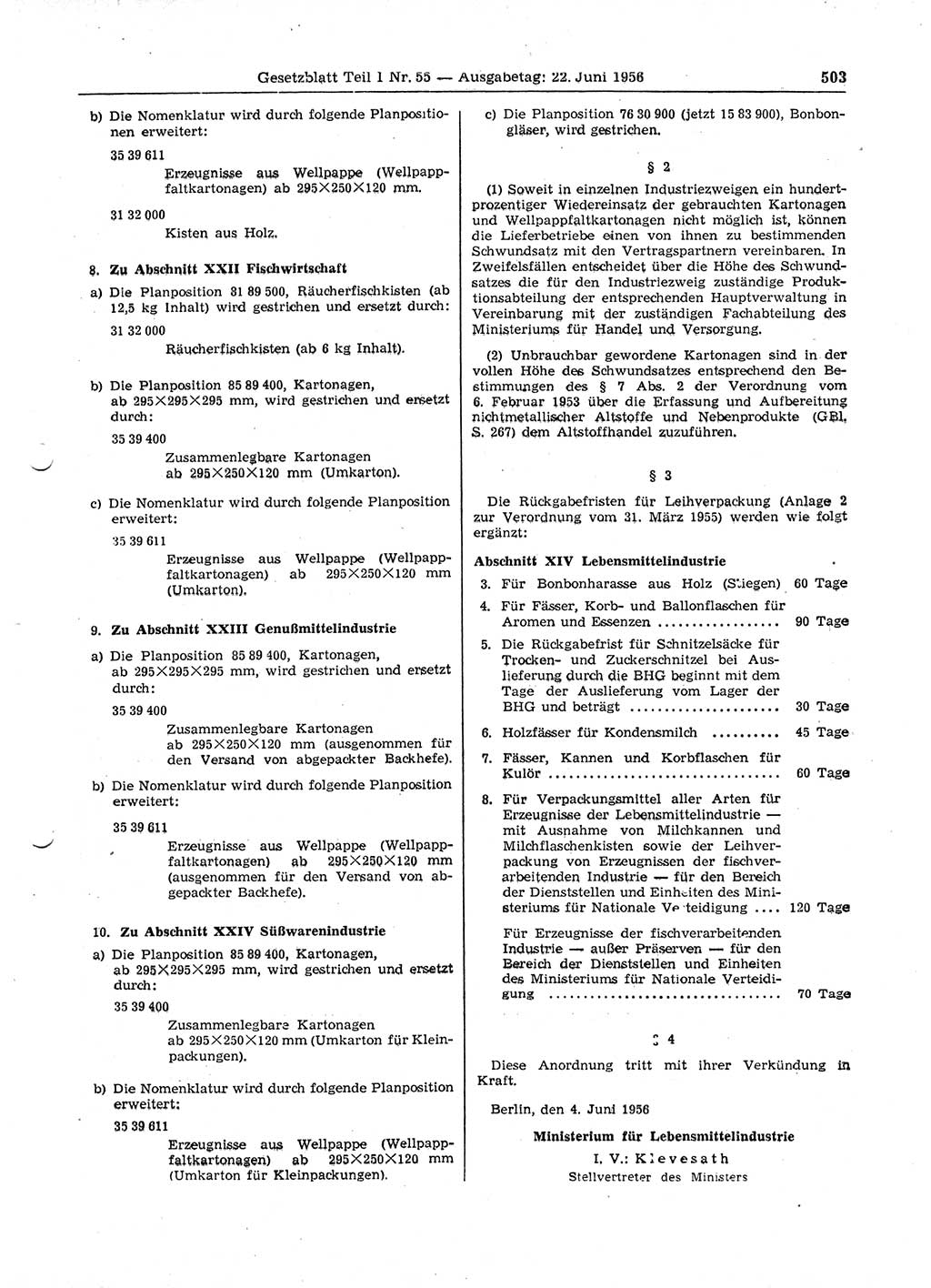Gesetzblatt (GBl.) der Deutschen Demokratischen Republik (DDR) Teil Ⅰ 1956, Seite 503 (GBl. DDR Ⅰ 1956, S. 503)