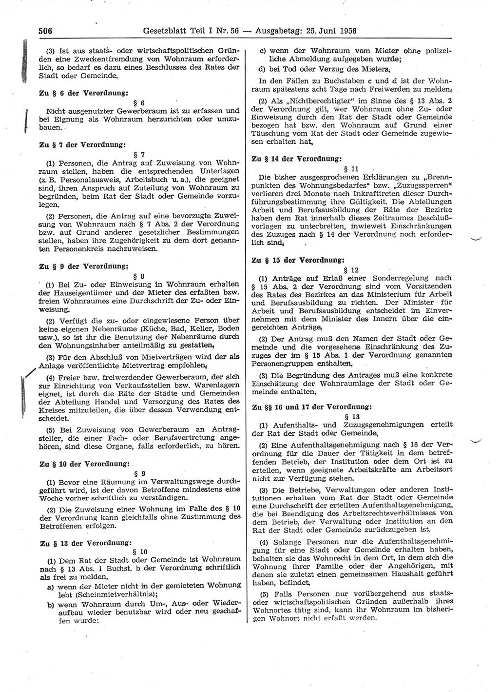 Gesetzblatt (GBl.) der Deutschen Demokratischen Republik (DDR) Teil Ⅰ 1956, Seite 506 (GBl. DDR Ⅰ 1956, S. 506)
