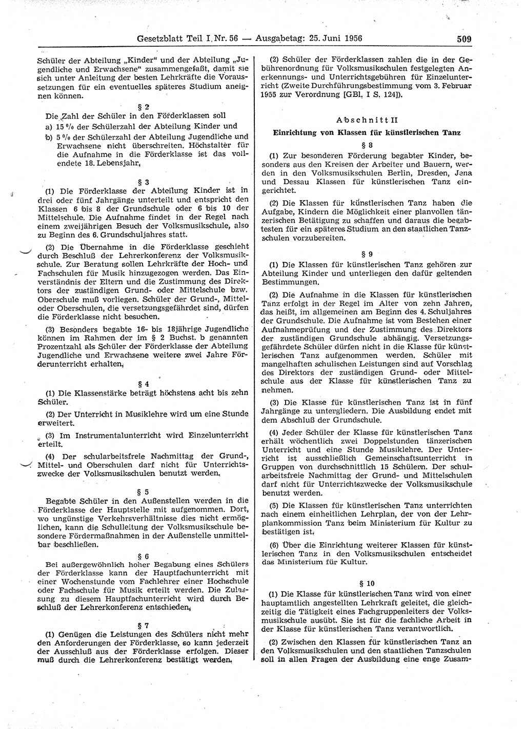 Gesetzblatt (GBl.) der Deutschen Demokratischen Republik (DDR) Teil Ⅰ 1956, Seite 509 (GBl. DDR Ⅰ 1956, S. 509)