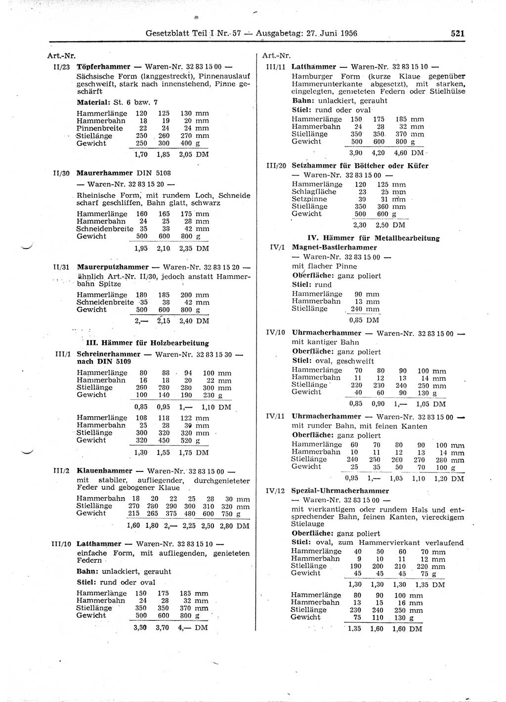Gesetzblatt (GBl.) der Deutschen Demokratischen Republik (DDR) Teil Ⅰ 1956, Seite 521 (GBl. DDR Ⅰ 1956, S. 521)