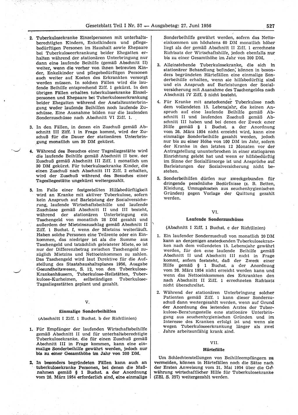 Gesetzblatt (GBl.) der Deutschen Demokratischen Republik (DDR) Teil Ⅰ 1956, Seite 527 (GBl. DDR Ⅰ 1956, S. 527)