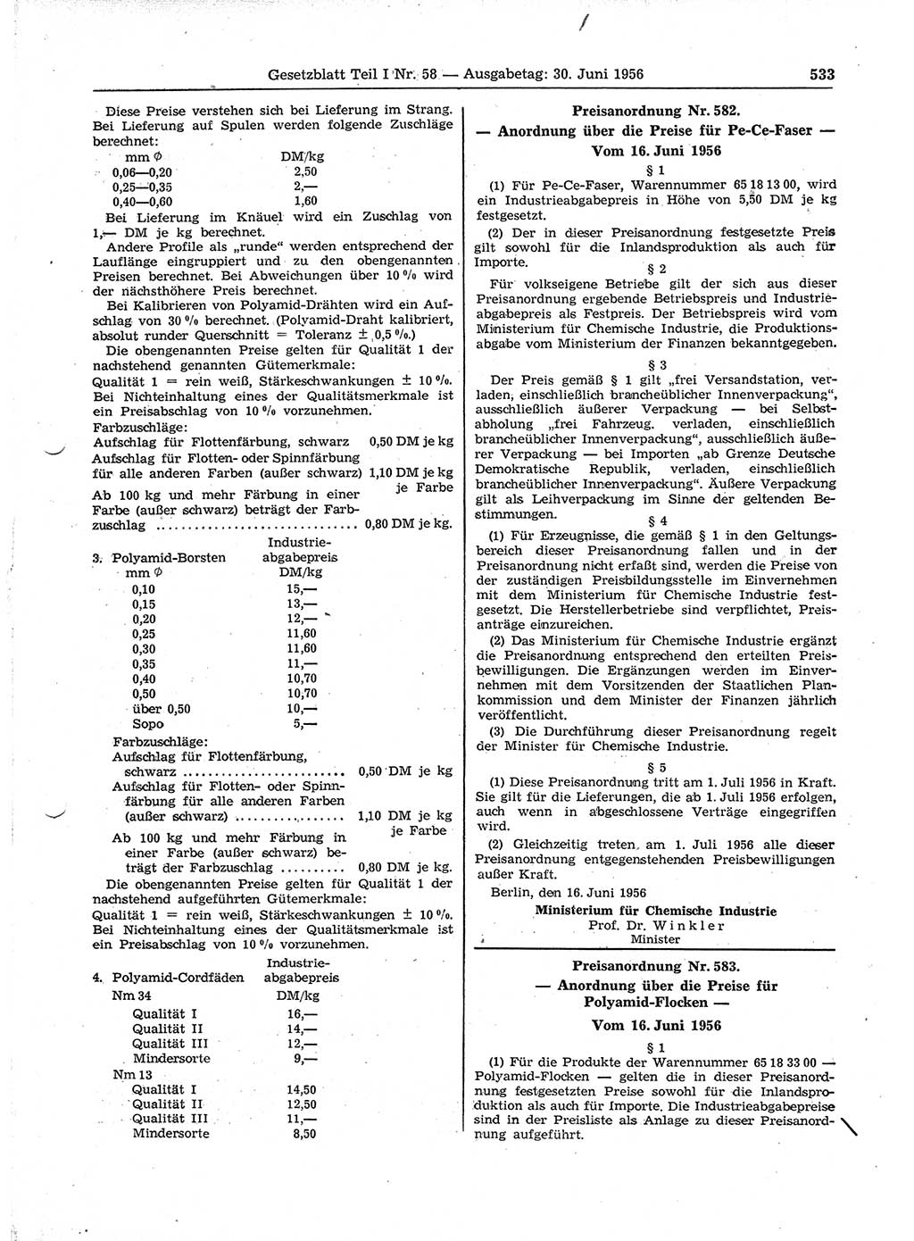 Gesetzblatt (GBl.) der Deutschen Demokratischen Republik (DDR) Teil Ⅰ 1956, Seite 533 (GBl. DDR Ⅰ 1956, S. 533)