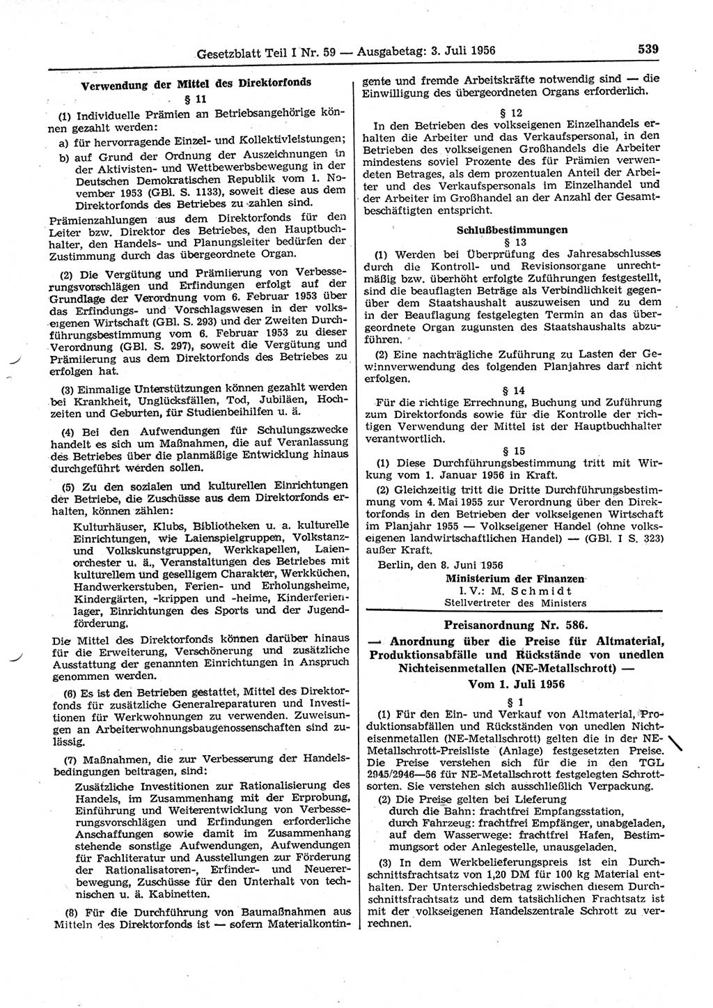 Gesetzblatt (GBl.) der Deutschen Demokratischen Republik (DDR) Teil Ⅰ 1956, Seite 539 (GBl. DDR Ⅰ 1956, S. 539)