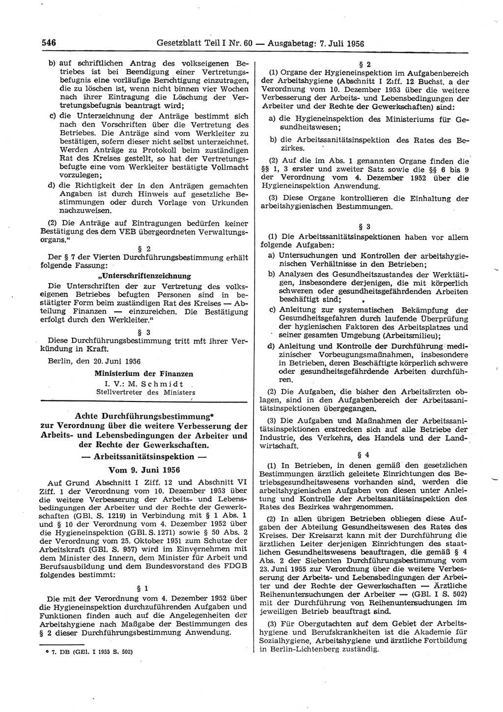 Gesetzblatt (GBl.) der Deutschen Demokratischen Republik (DDR) Teil Ⅰ 1956, Seite 546 (GBl. DDR Ⅰ 1956, S. 546)