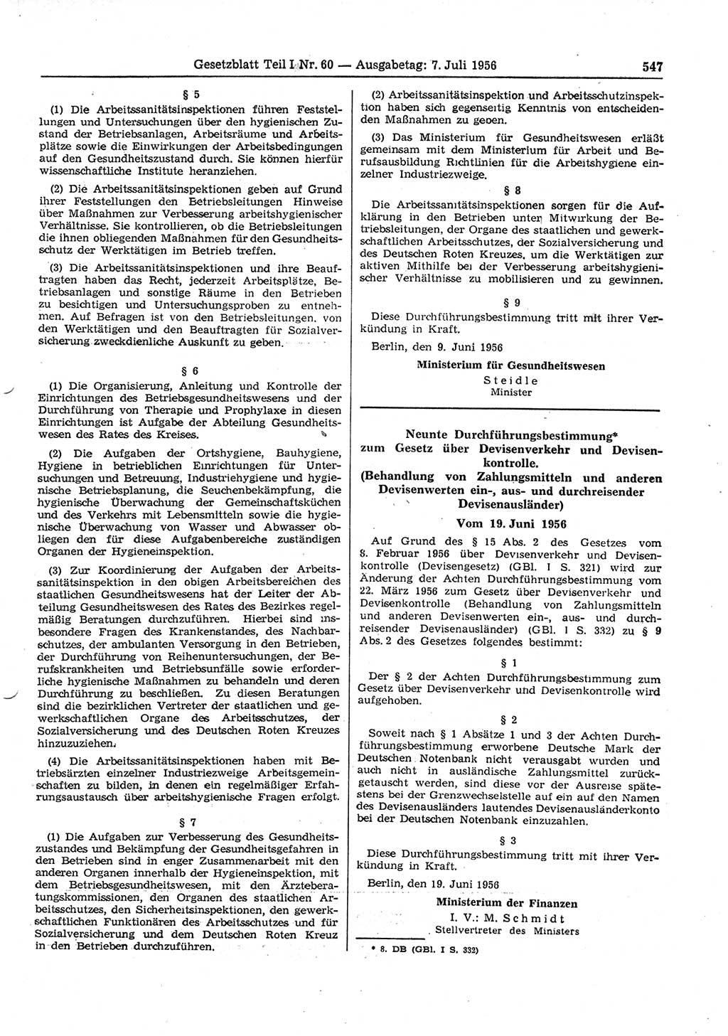 Gesetzblatt (GBl.) der Deutschen Demokratischen Republik (DDR) Teil Ⅰ 1956, Seite 547 (GBl. DDR Ⅰ 1956, S. 547)