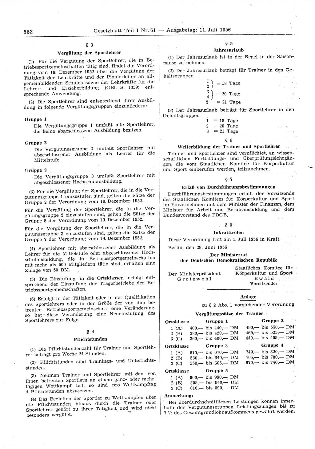 Gesetzblatt (GBl.) der Deutschen Demokratischen Republik (DDR) Teil Ⅰ 1956, Seite 552 (GBl. DDR Ⅰ 1956, S. 552)