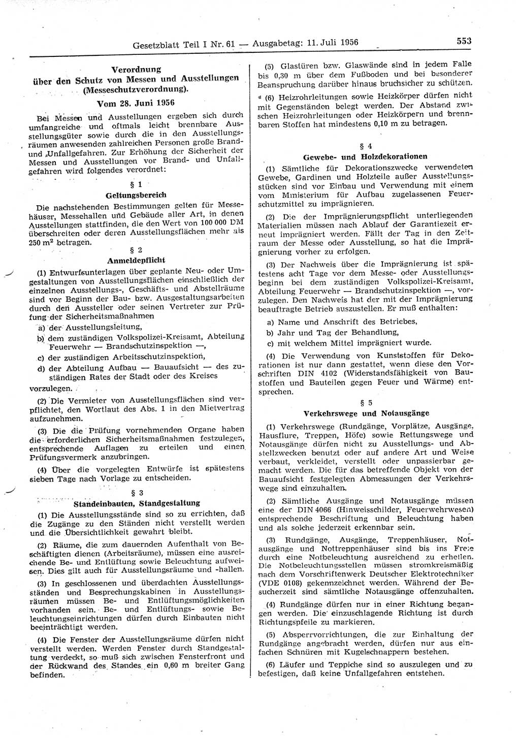 Gesetzblatt (GBl.) der Deutschen Demokratischen Republik (DDR) Teil Ⅰ 1956, Seite 553 (GBl. DDR Ⅰ 1956, S. 553)
