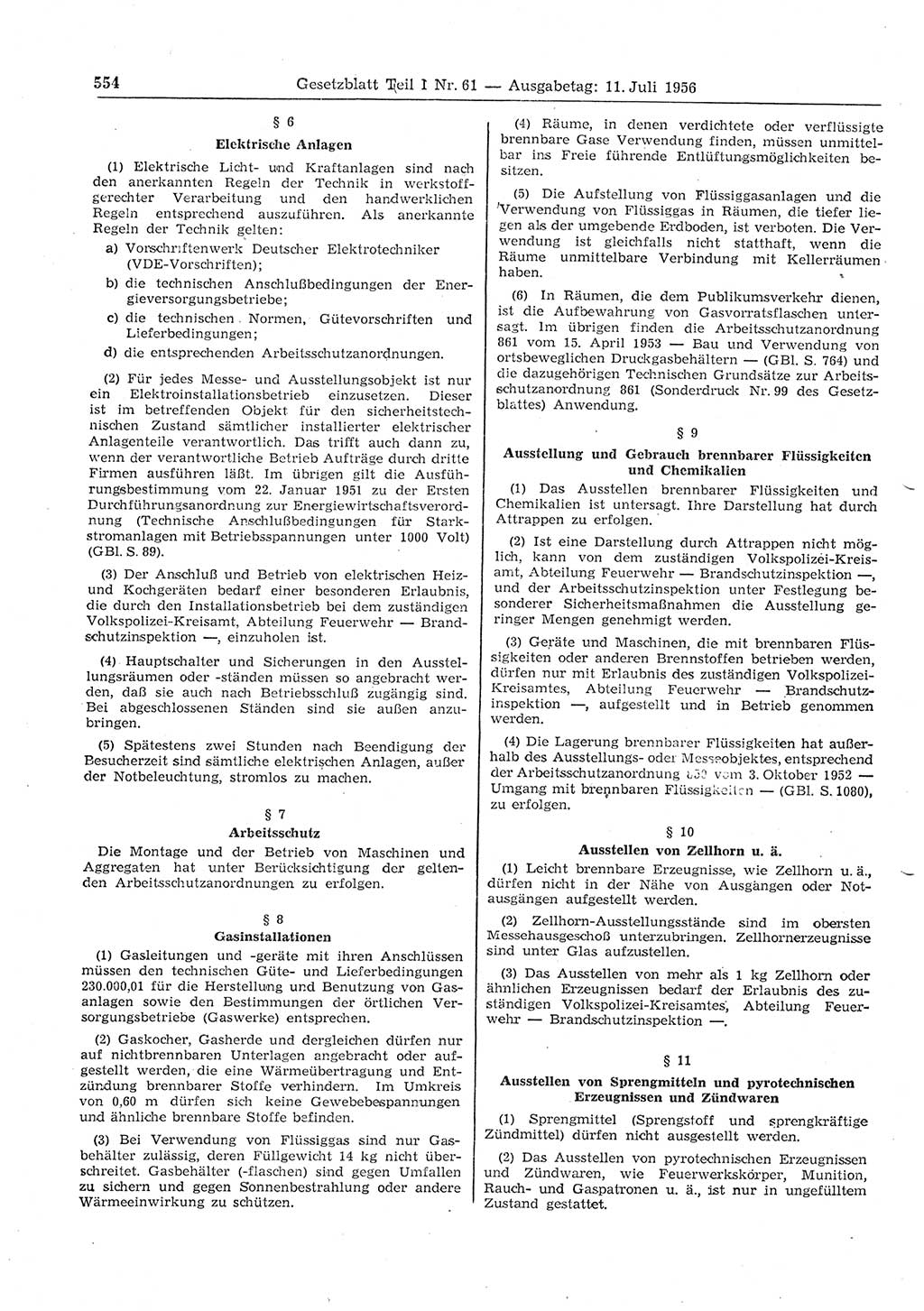 Gesetzblatt (GBl.) der Deutschen Demokratischen Republik (DDR) Teil Ⅰ 1956, Seite 554 (GBl. DDR Ⅰ 1956, S. 554)