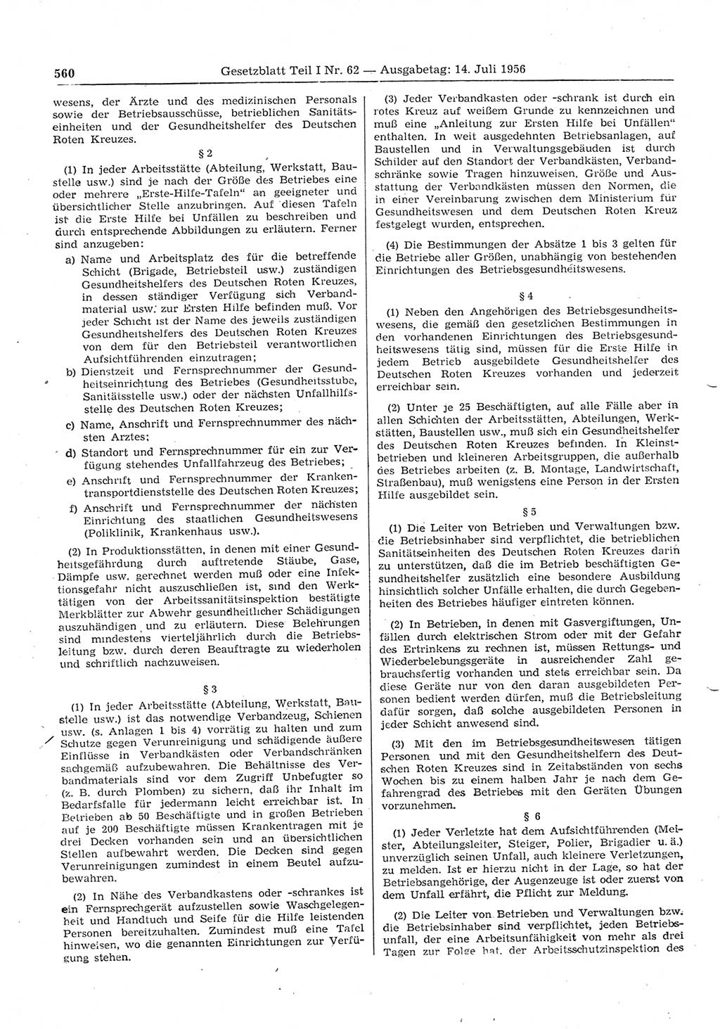Gesetzblatt (GBl.) der Deutschen Demokratischen Republik (DDR) Teil Ⅰ 1956, Seite 560 (GBl. DDR Ⅰ 1956, S. 560)