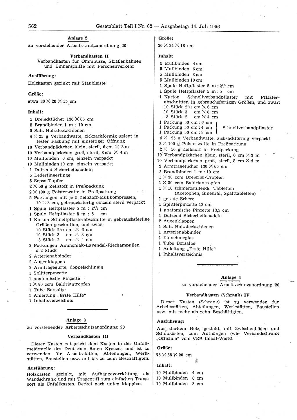 Gesetzblatt (GBl.) der Deutschen Demokratischen Republik (DDR) Teil Ⅰ 1956, Seite 562 (GBl. DDR Ⅰ 1956, S. 562)