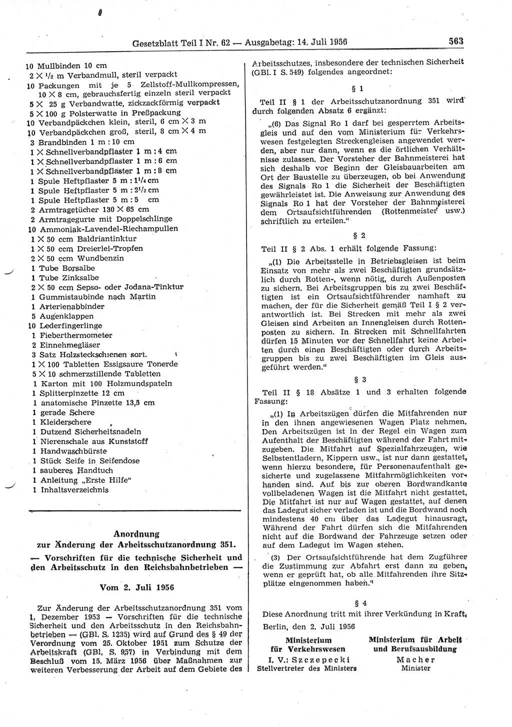Gesetzblatt (GBl.) der Deutschen Demokratischen Republik (DDR) Teil Ⅰ 1956, Seite 563 (GBl. DDR Ⅰ 1956, S. 563)