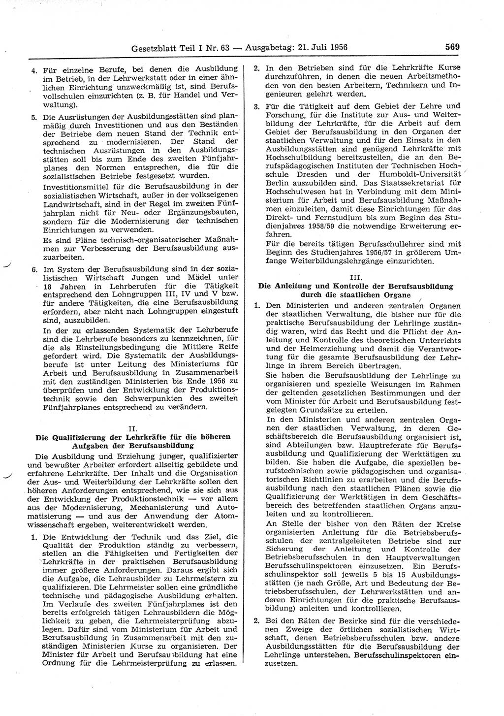 Gesetzblatt (GBl.) der Deutschen Demokratischen Republik (DDR) Teil Ⅰ 1956, Seite 569 (GBl. DDR Ⅰ 1956, S. 569)
