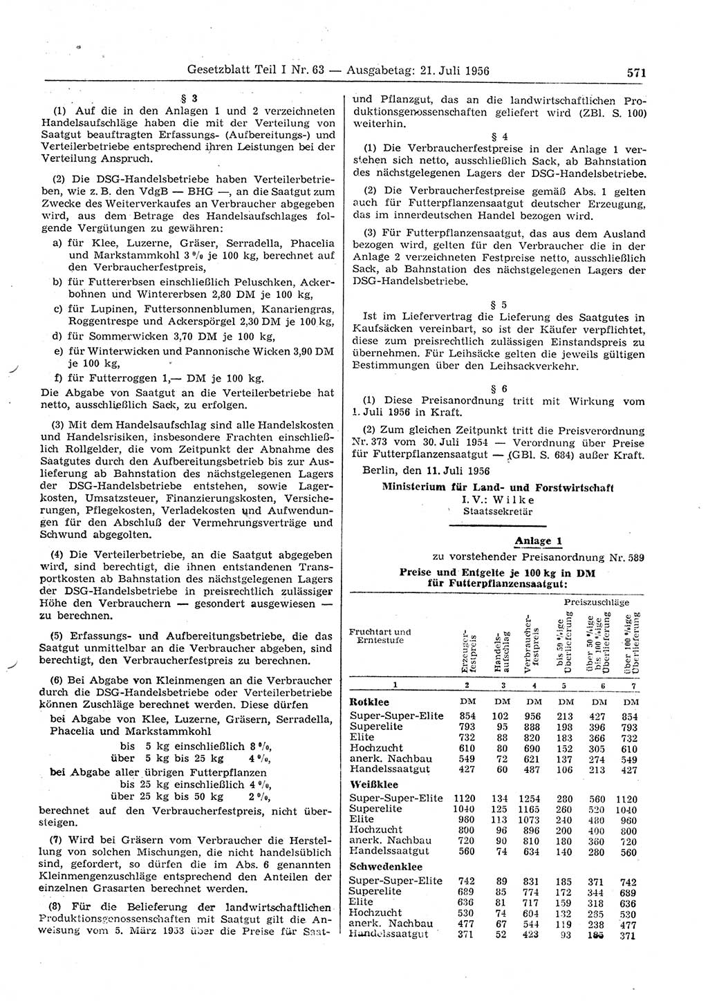 Gesetzblatt (GBl.) der Deutschen Demokratischen Republik (DDR) Teil Ⅰ 1956, Seite 571 (GBl. DDR Ⅰ 1956, S. 571)