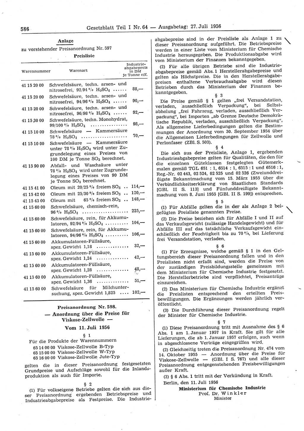 Gesetzblatt (GBl.) der Deutschen Demokratischen Republik (DDR) Teil Ⅰ 1956, Seite 586 (GBl. DDR Ⅰ 1956, S. 586)