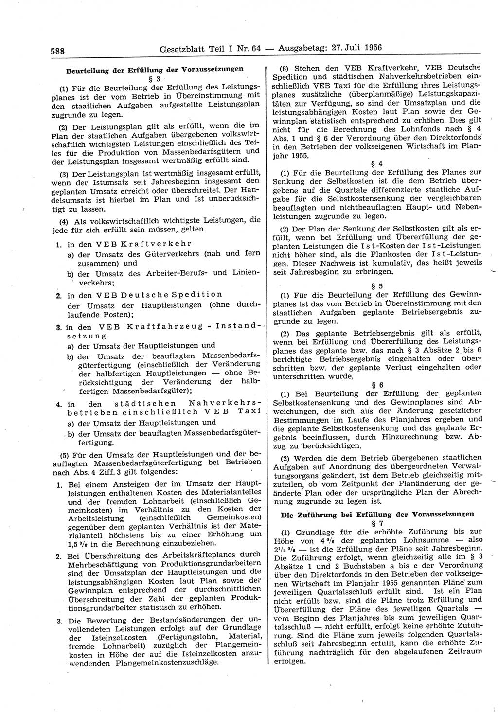 Gesetzblatt (GBl.) der Deutschen Demokratischen Republik (DDR) Teil Ⅰ 1956, Seite 588 (GBl. DDR Ⅰ 1956, S. 588)