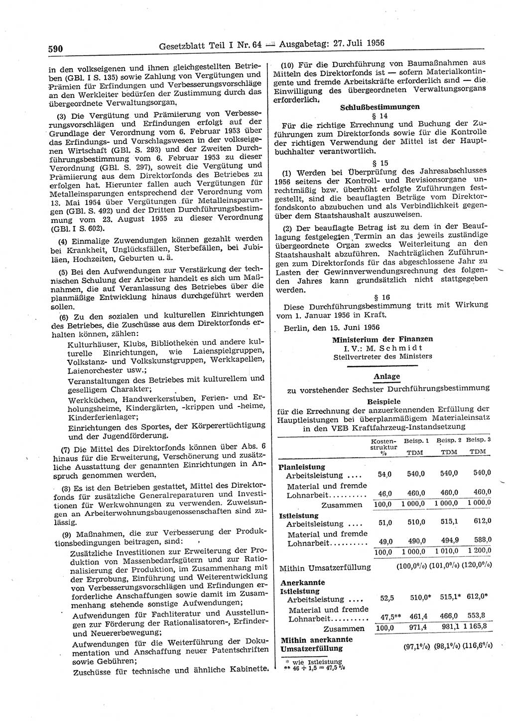 Gesetzblatt (GBl.) der Deutschen Demokratischen Republik (DDR) Teil Ⅰ 1956, Seite 590 (GBl. DDR Ⅰ 1956, S. 590)