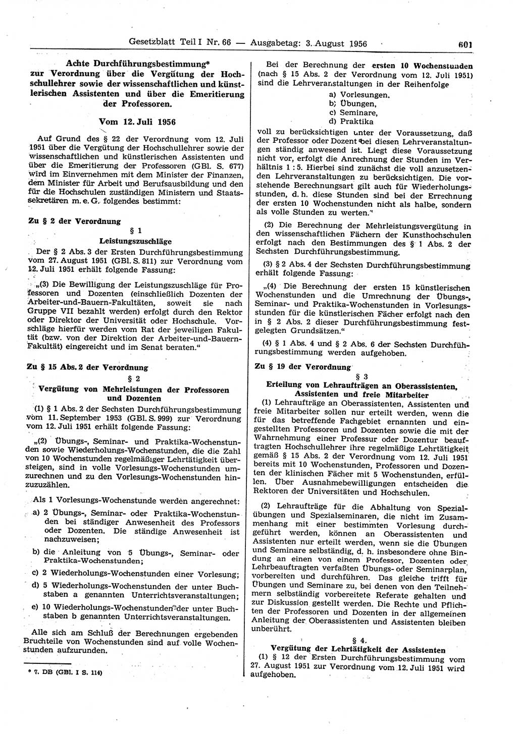 Gesetzblatt (GBl.) der Deutschen Demokratischen Republik (DDR) Teil Ⅰ 1956, Seite 601 (GBl. DDR Ⅰ 1956, S. 601)