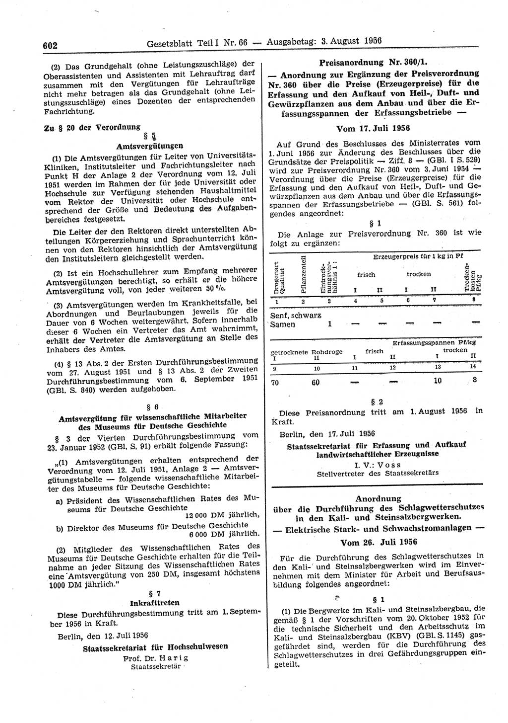 Gesetzblatt (GBl.) der Deutschen Demokratischen Republik (DDR) Teil Ⅰ 1956, Seite 602 (GBl. DDR Ⅰ 1956, S. 602)