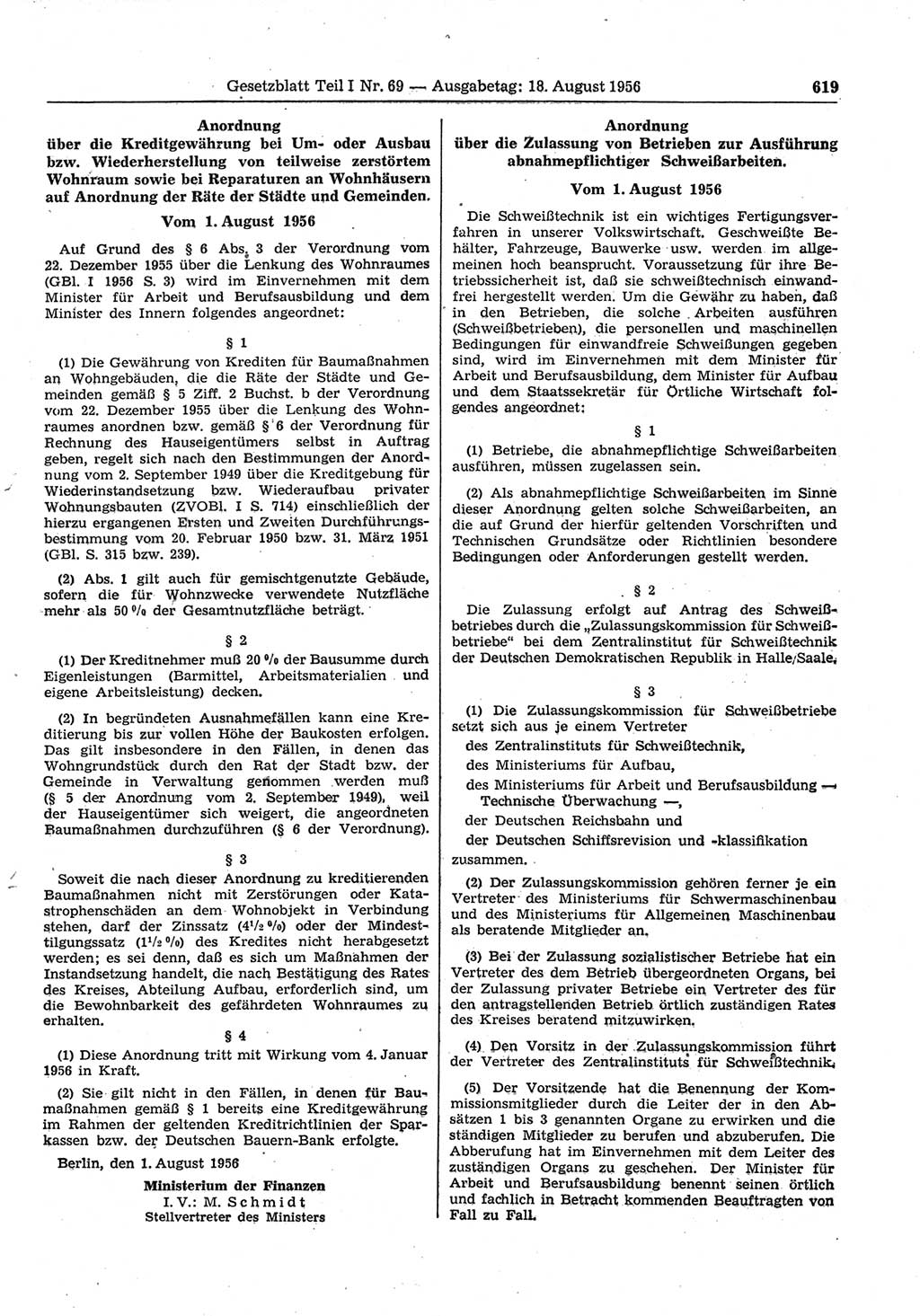 Gesetzblatt (GBl.) der Deutschen Demokratischen Republik (DDR) Teil Ⅰ 1956, Seite 619 (GBl. DDR Ⅰ 1956, S. 619)