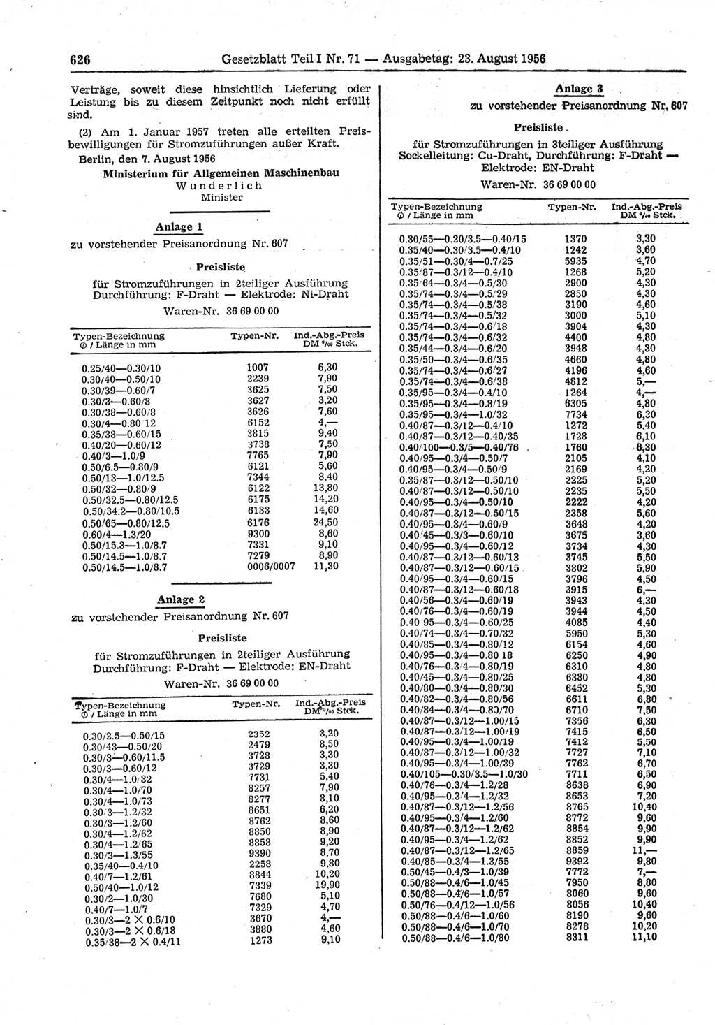 Gesetzblatt (GBl.) der Deutschen Demokratischen Republik (DDR) Teil Ⅰ 1956, Seite 626 (GBl. DDR Ⅰ 1956, S. 626)