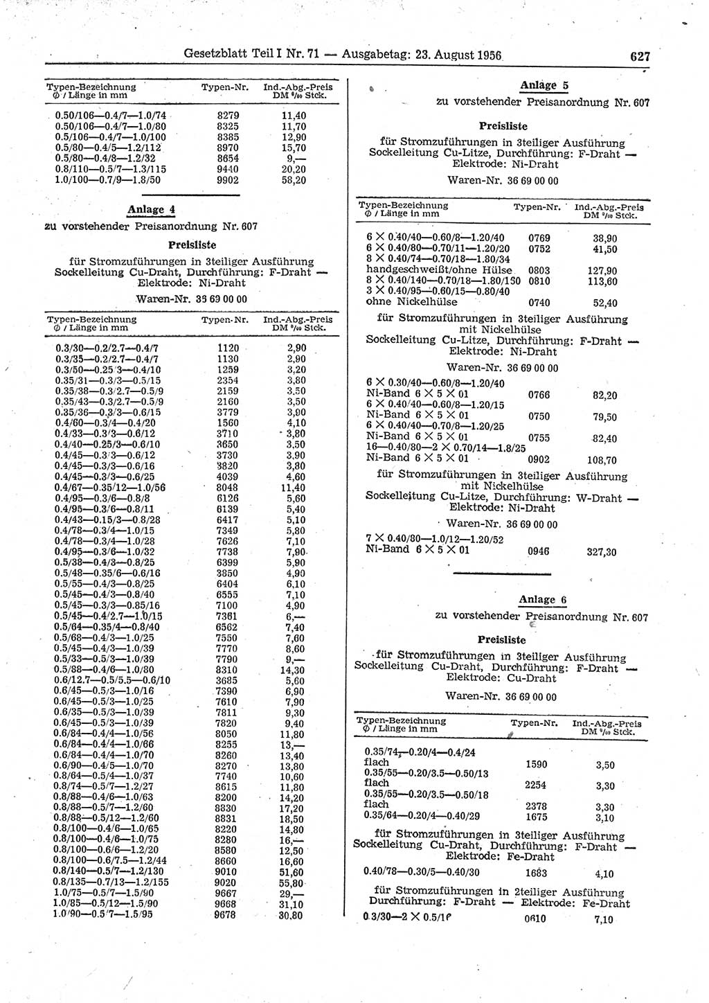 Gesetzblatt (GBl.) der Deutschen Demokratischen Republik (DDR) Teil Ⅰ 1956, Seite 627 (GBl. DDR Ⅰ 1956, S. 627)