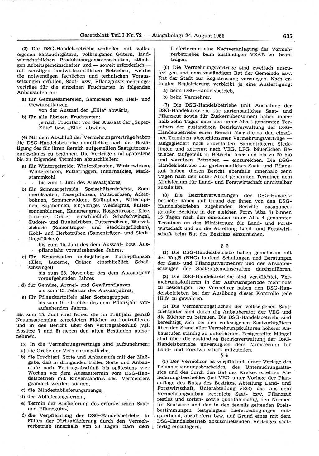 Gesetzblatt (GBl.) der Deutschen Demokratischen Republik (DDR) Teil Ⅰ 1956, Seite 635 (GBl. DDR Ⅰ 1956, S. 635)