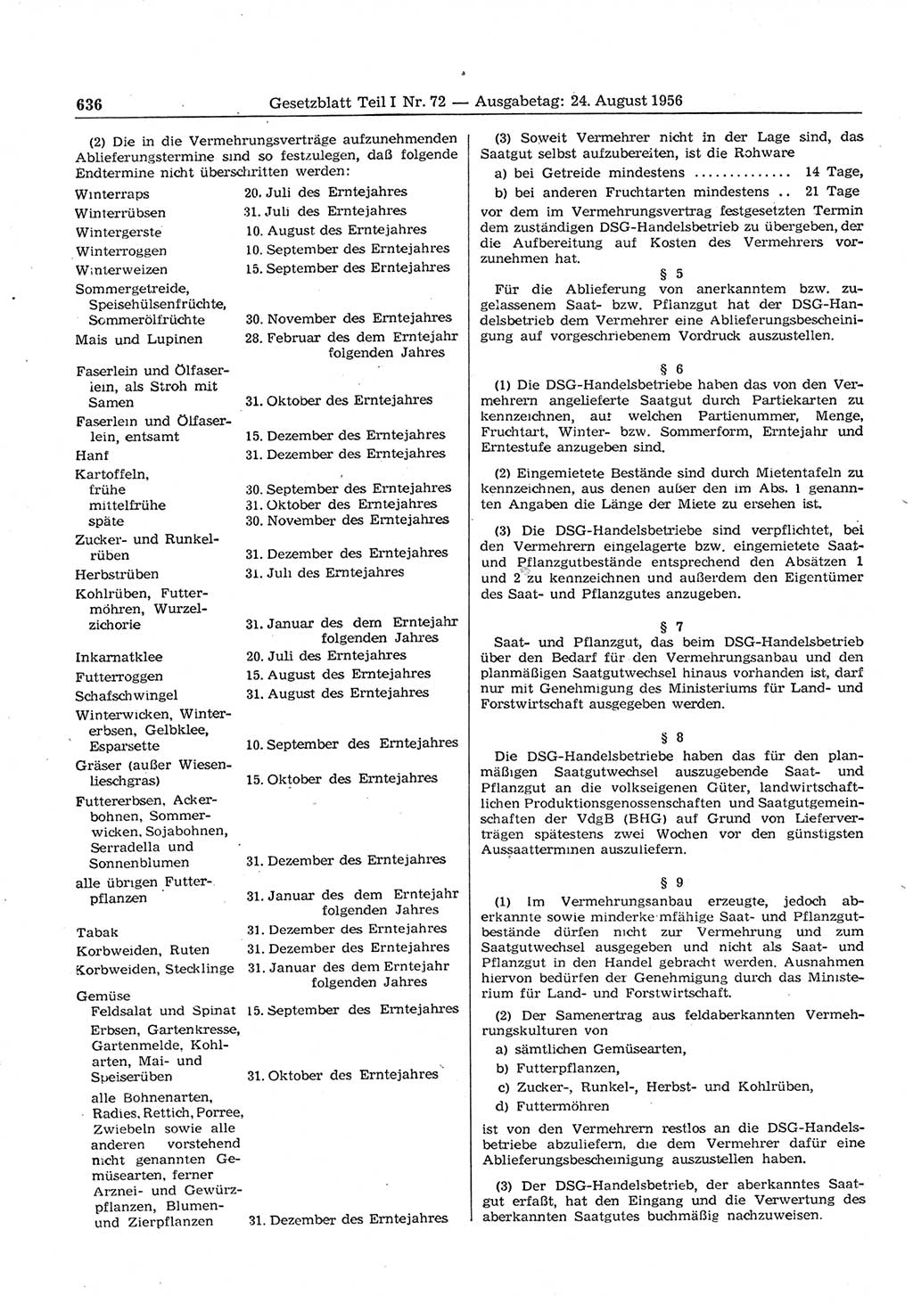 Gesetzblatt (GBl.) der Deutschen Demokratischen Republik (DDR) Teil Ⅰ 1956, Seite 636 (GBl. DDR Ⅰ 1956, S. 636)