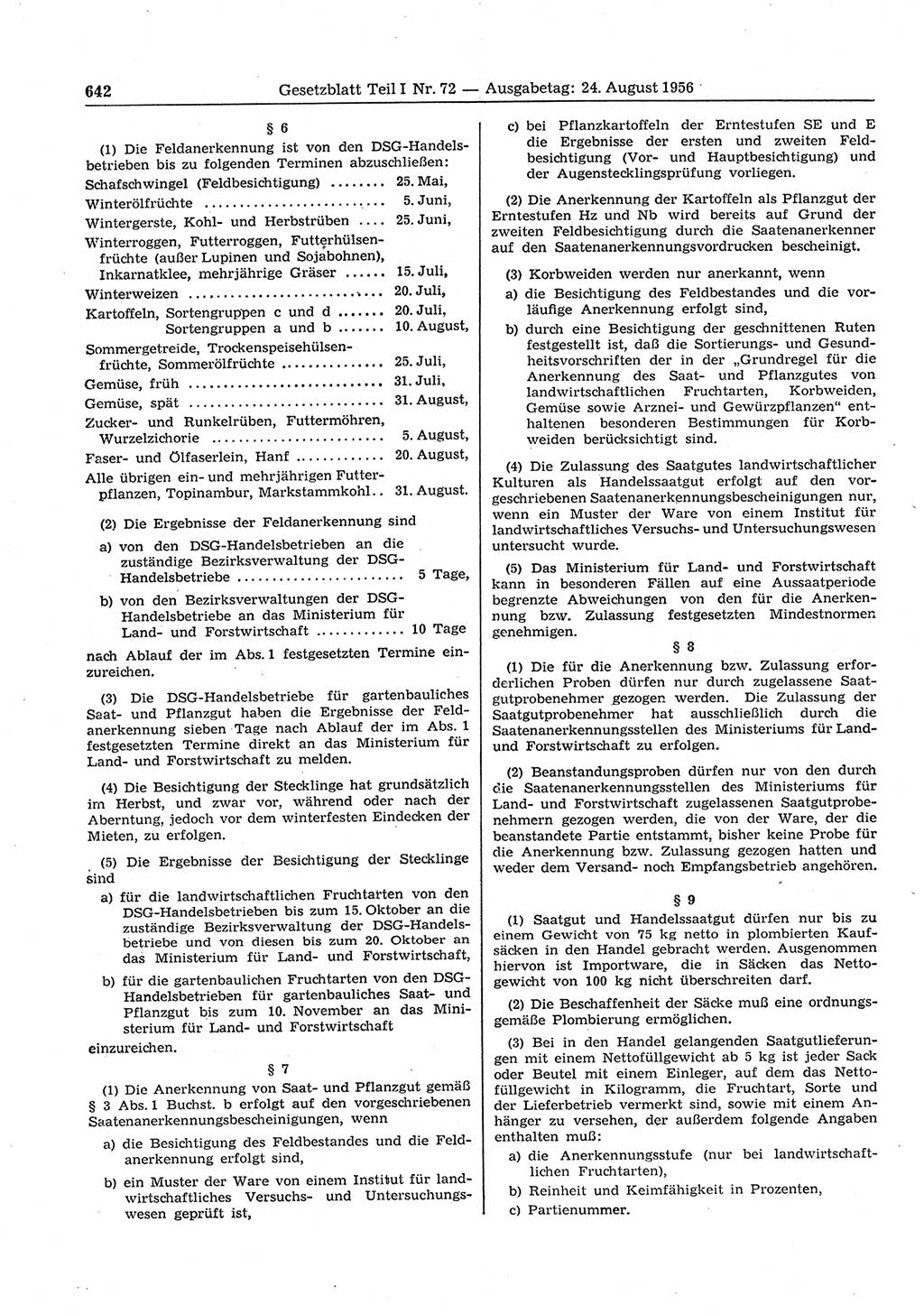 Gesetzblatt (GBl.) der Deutschen Demokratischen Republik (DDR) Teil Ⅰ 1956, Seite 642 (GBl. DDR Ⅰ 1956, S. 642)