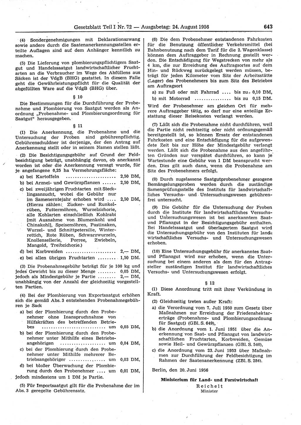 Gesetzblatt (GBl.) der Deutschen Demokratischen Republik (DDR) Teil Ⅰ 1956, Seite 643 (GBl. DDR Ⅰ 1956, S. 643)