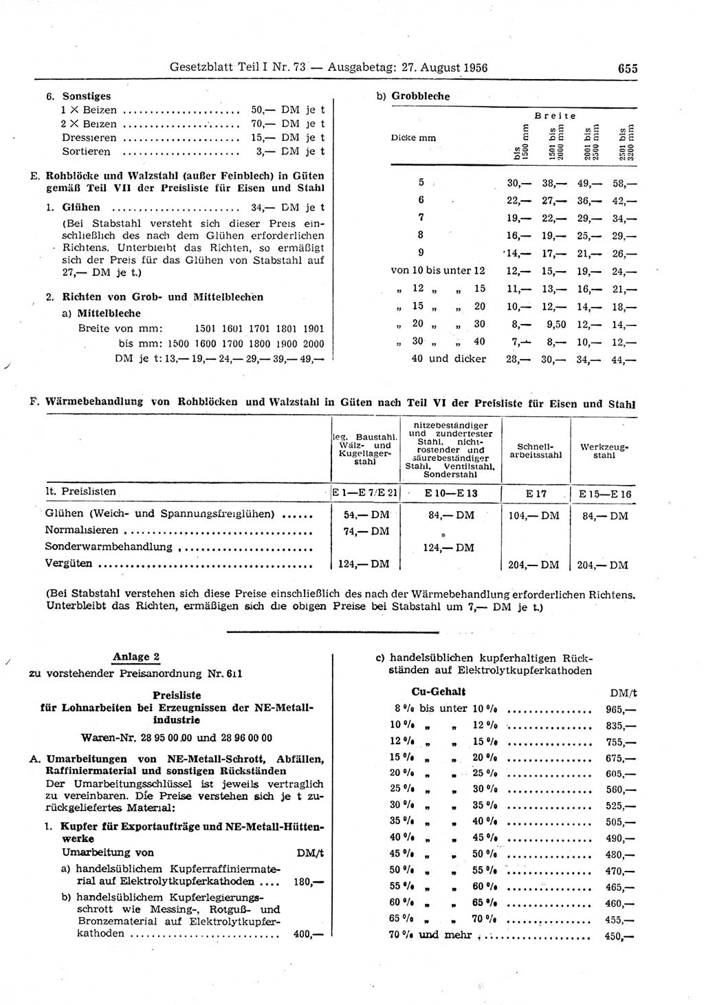 Gesetzblatt (GBl.) der Deutschen Demokratischen Republik (DDR) Teil Ⅰ 1956, Seite 655 (GBl. DDR Ⅰ 1956, S. 655)