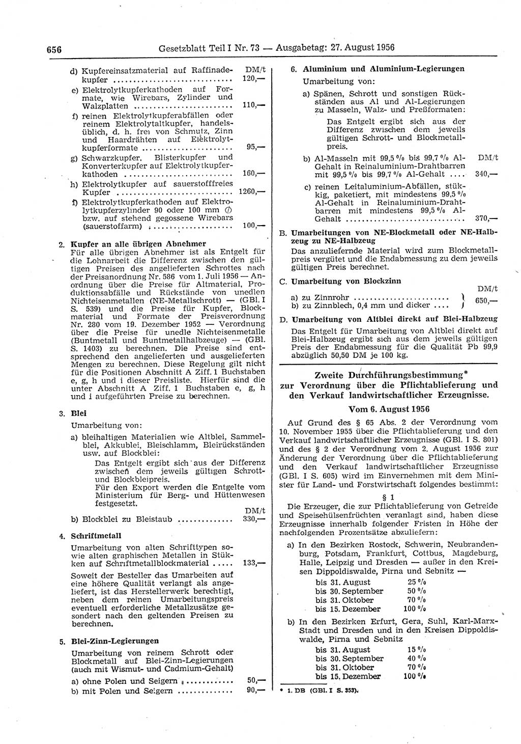 Gesetzblatt (GBl.) der Deutschen Demokratischen Republik (DDR) Teil Ⅰ 1956, Seite 656 (GBl. DDR Ⅰ 1956, S. 656)