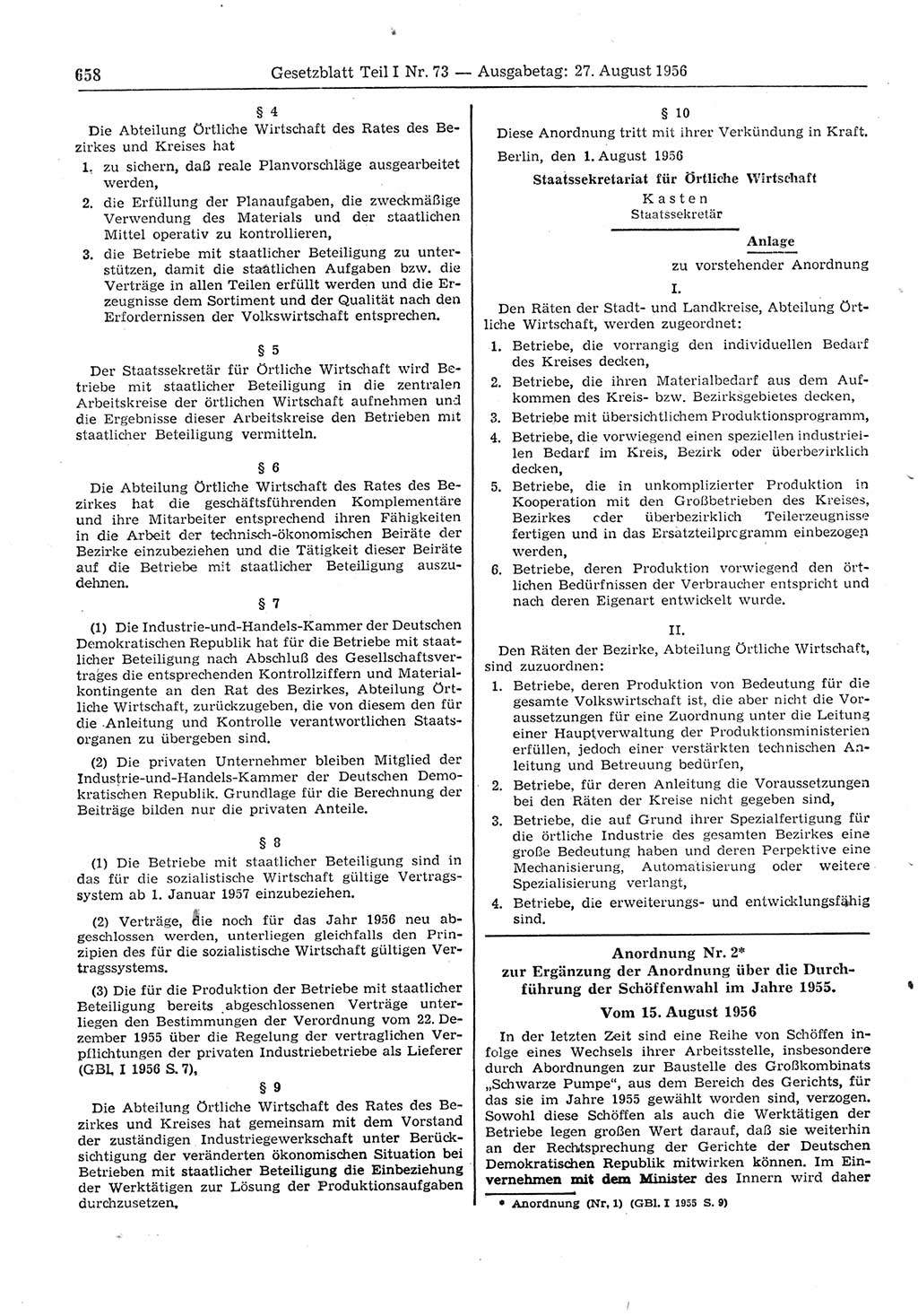 Gesetzblatt (GBl.) der Deutschen Demokratischen Republik (DDR) Teil Ⅰ 1956, Seite 658 (GBl. DDR Ⅰ 1956, S. 658)