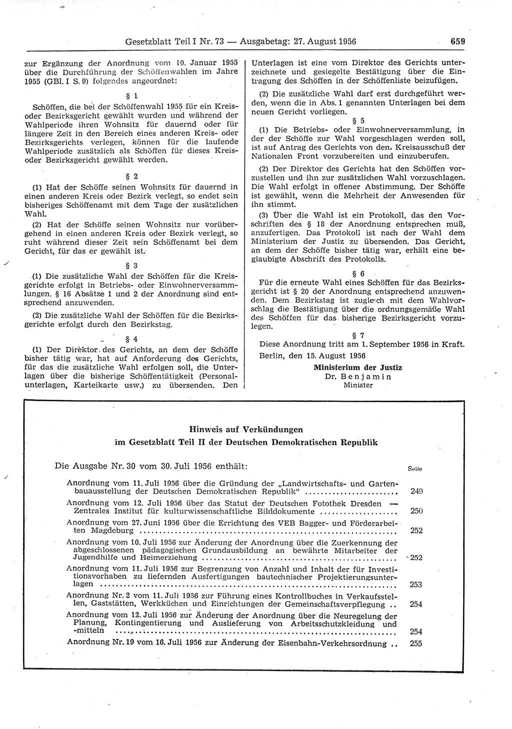 Gesetzblatt (GBl.) der Deutschen Demokratischen Republik (DDR) Teil Ⅰ 1956, Seite 659 (GBl. DDR Ⅰ 1956, S. 659)