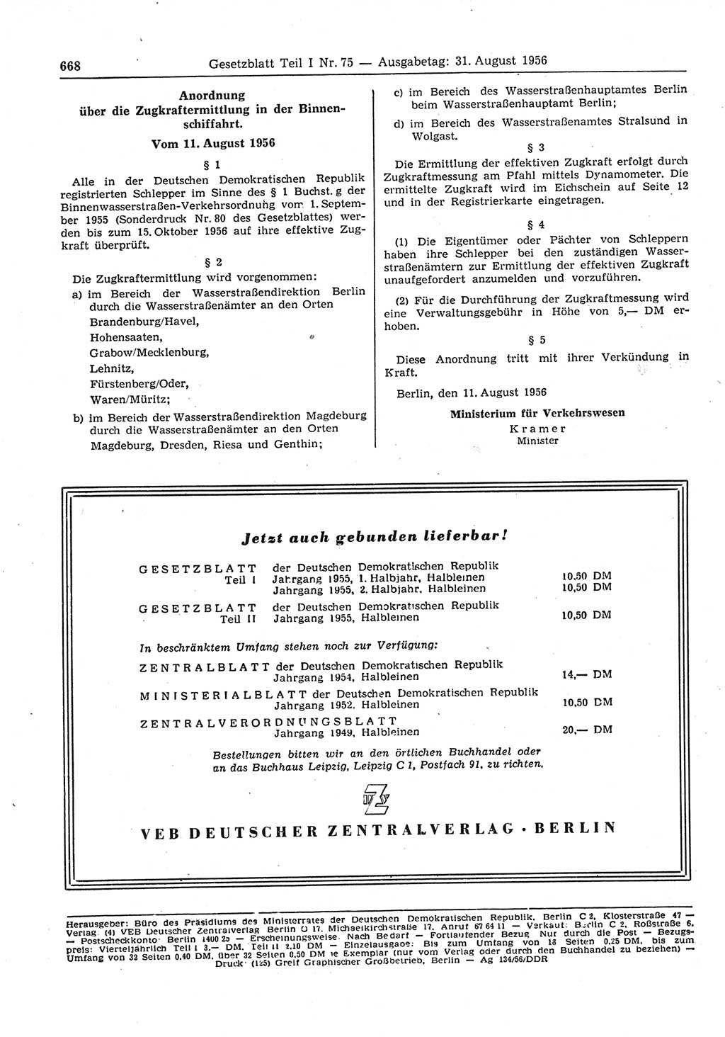Gesetzblatt (GBl.) der Deutschen Demokratischen Republik (DDR) Teil Ⅰ 1956, Seite 668 (GBl. DDR Ⅰ 1956, S. 668)