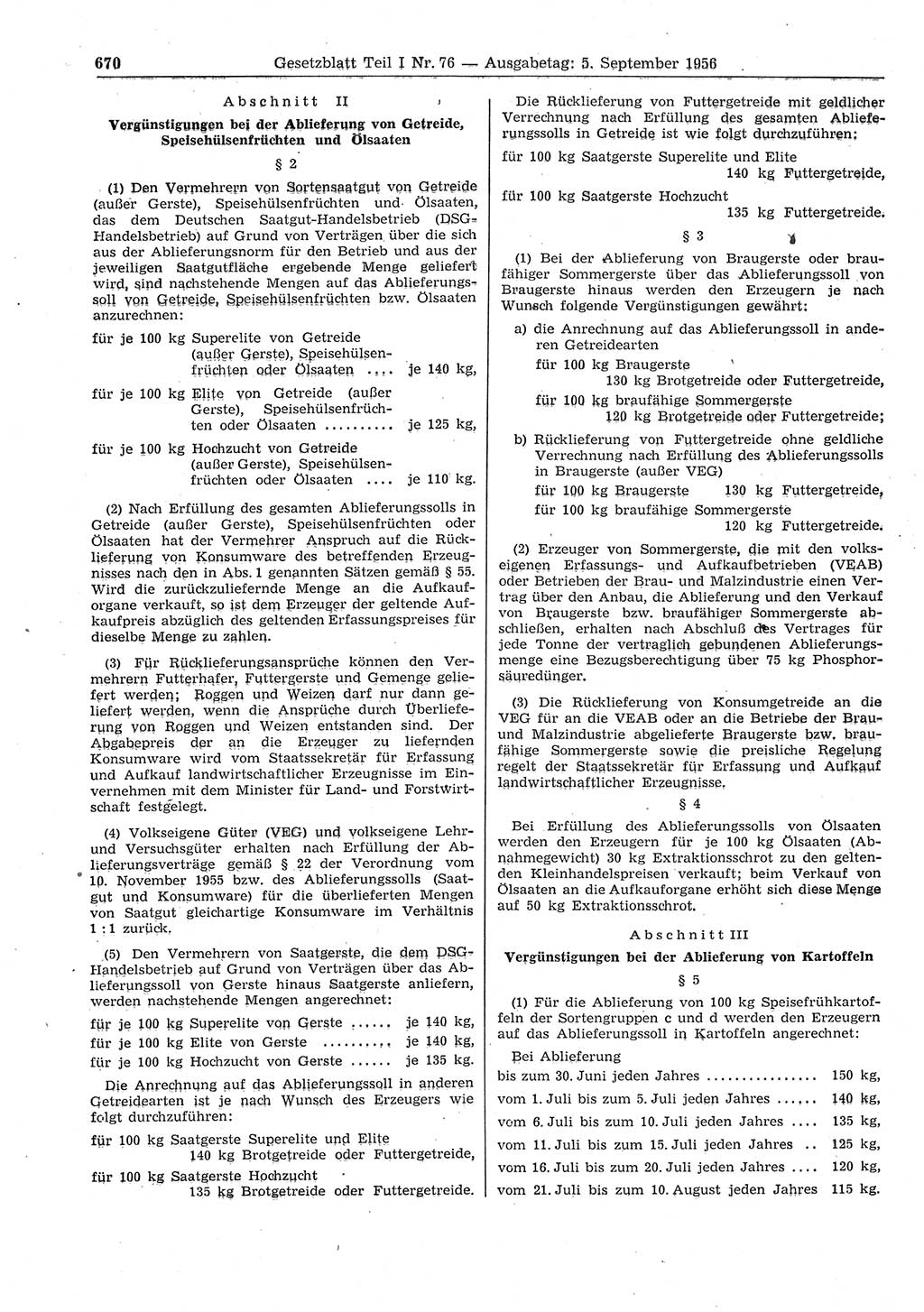 Gesetzblatt (GBl.) der Deutschen Demokratischen Republik (DDR) Teil Ⅰ 1956, Seite 670 (GBl. DDR Ⅰ 1956, S. 670)