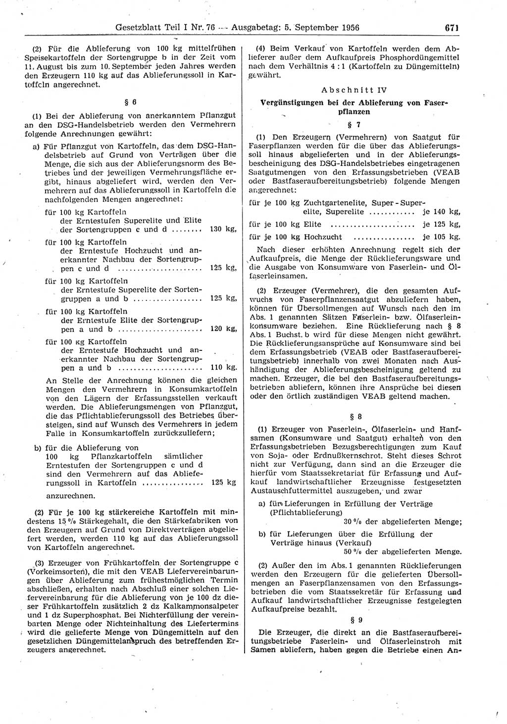 Gesetzblatt (GBl.) der Deutschen Demokratischen Republik (DDR) Teil Ⅰ 1956, Seite 671 (GBl. DDR Ⅰ 1956, S. 671)